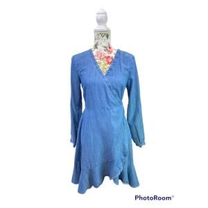 LOFT Cotton Blend  Blue Denim Wrap Midi Dress  size 2us
